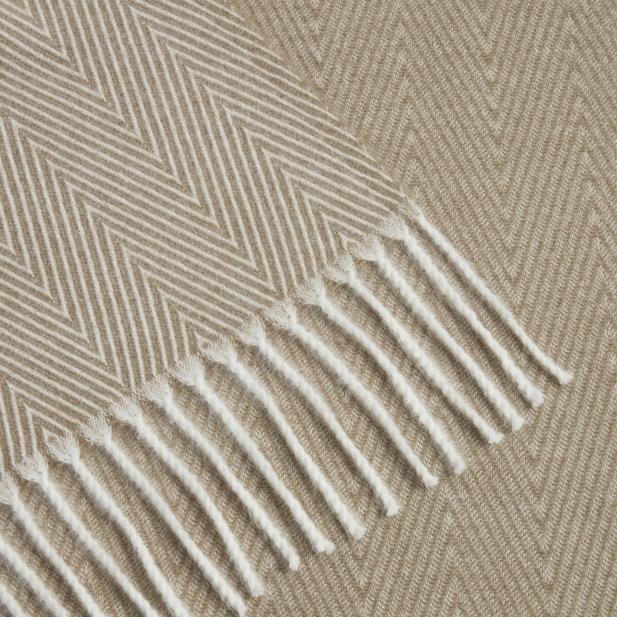 Osprey London Taupe Herringbone Fringed Throw, 140 x 190 cm