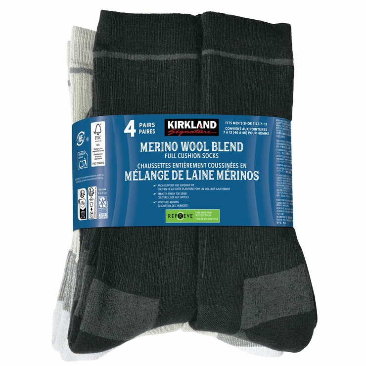 Kirkland Signature Mens' Merino Wool Sock, 4 Pack