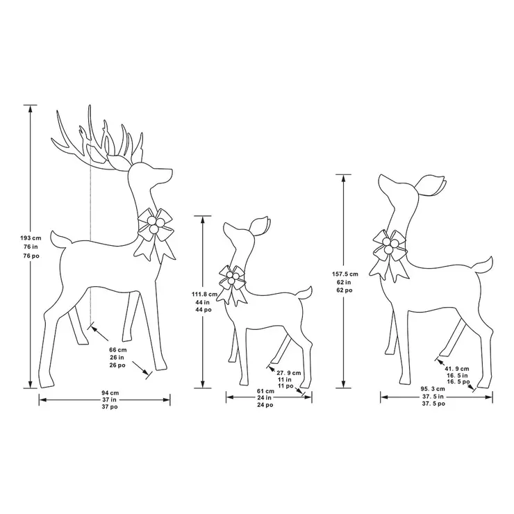 76 Inches (1.9m) Indoor / Outdoor Christmas Reindeer Family Set of 3 with LED Lights