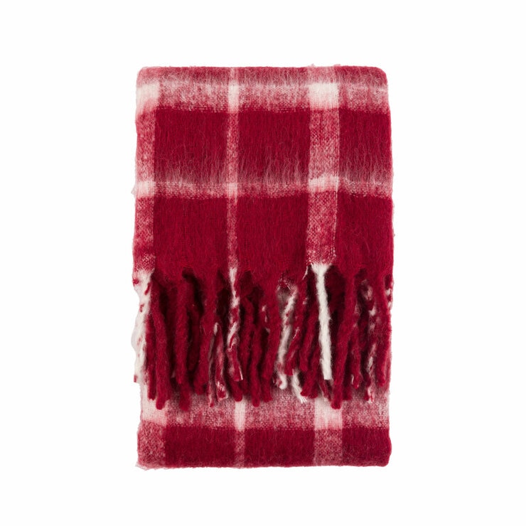 Gallery Heritage Red Check Faux Mohair Throw, 130 x 170 cm