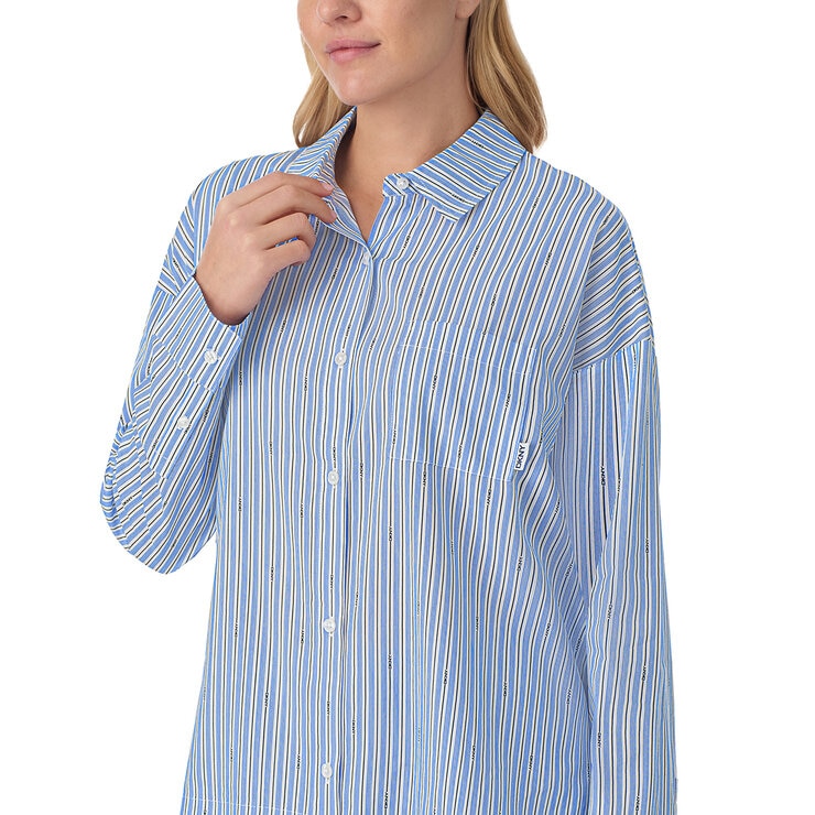 DKNY Ladies Cotton Blend Pyjama Set in Blue