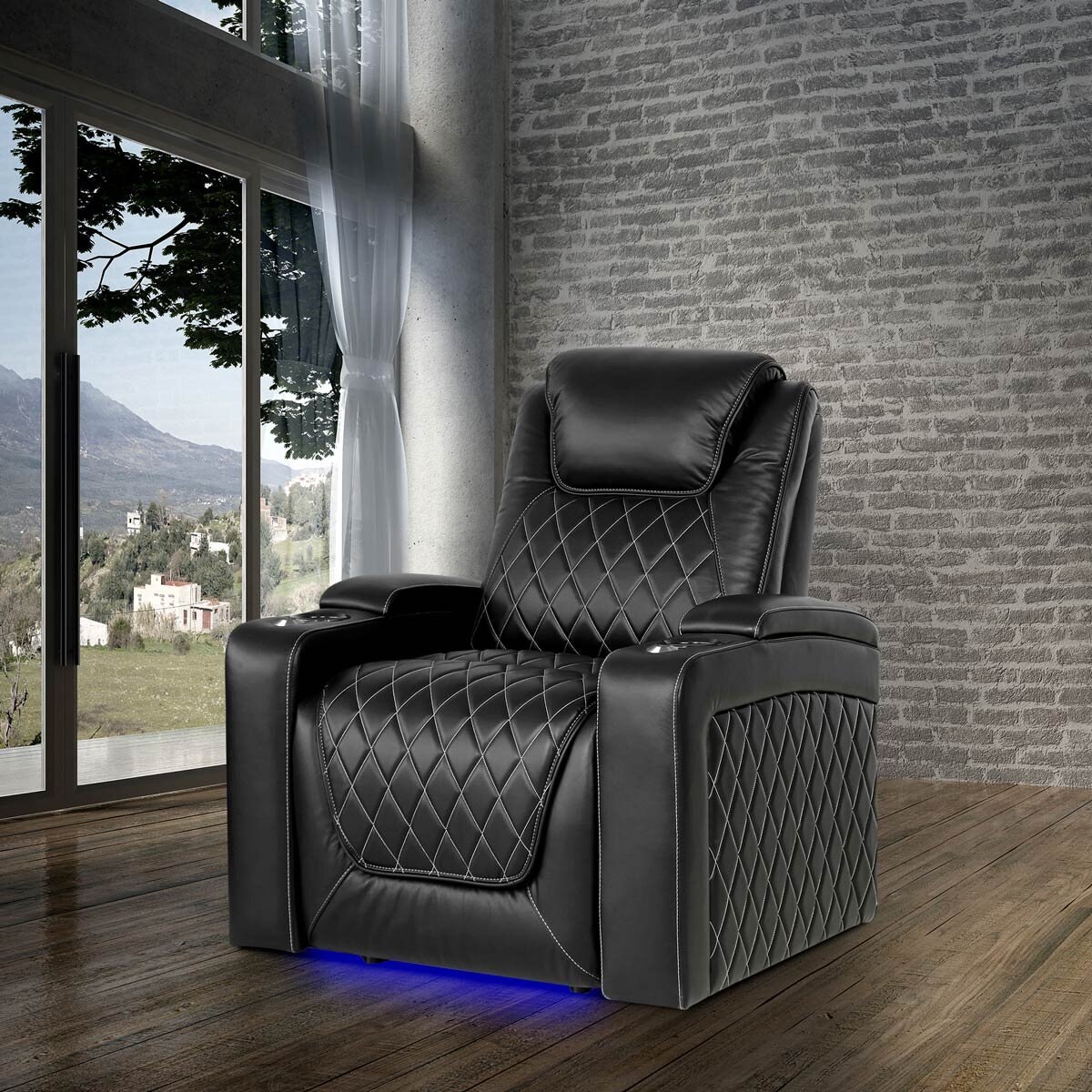 Valencia Oslo Black Leather Power Reclining Home Theatre