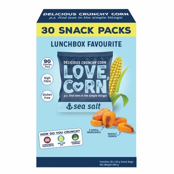Love Corn Sea Salt Snack Packs, 30 x 20g Love Corn Sea Salt Snack Packs, 30 x 20g