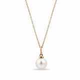 7-8mm Cultured Freshwater White Pearl Round Necklace, 14ct Yellow Gold