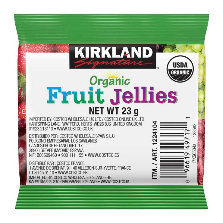 Kirkland Signature Organic Fruit Jellies, 72 x 23g Packs Costco UK