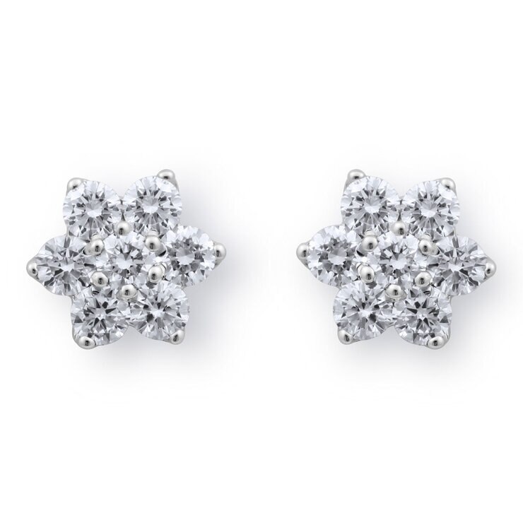 1.00ctw Round Brilliant Cut Diamond Daisy Earrings, 18ct White Gold