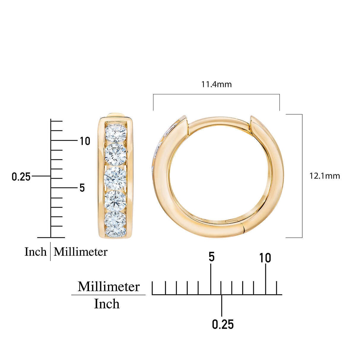 0.50ctw Round Brilliant Cut Diamond Huggie Hoop Earrings, 14ct Yellow Gold