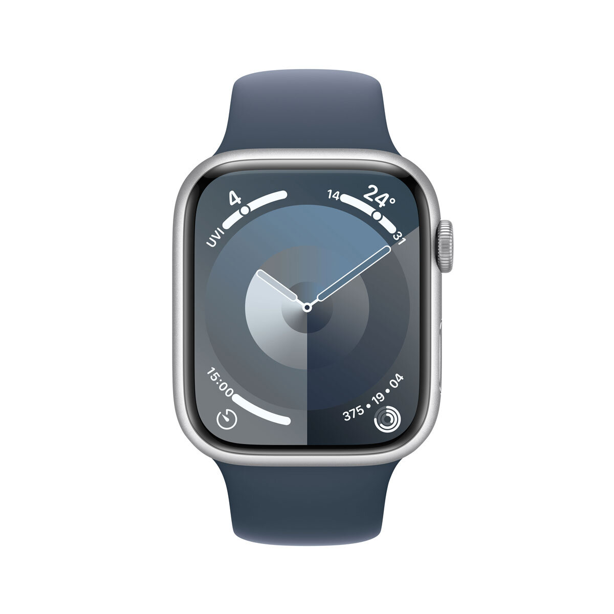 Apple Watch Series 9 GPS, 45mm Silver Aluminium Case with Storm Blue Sport Band S/M, MR9D3QA/A