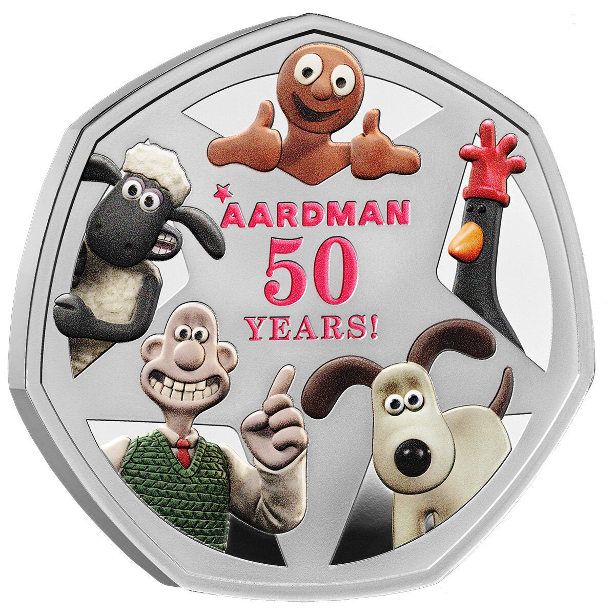 50 Years of Aardman 2026 UK 50p Silver Proof Colour Coin 50 Years of Aardman 2026 UK 50p Silver Proof Colour Coin