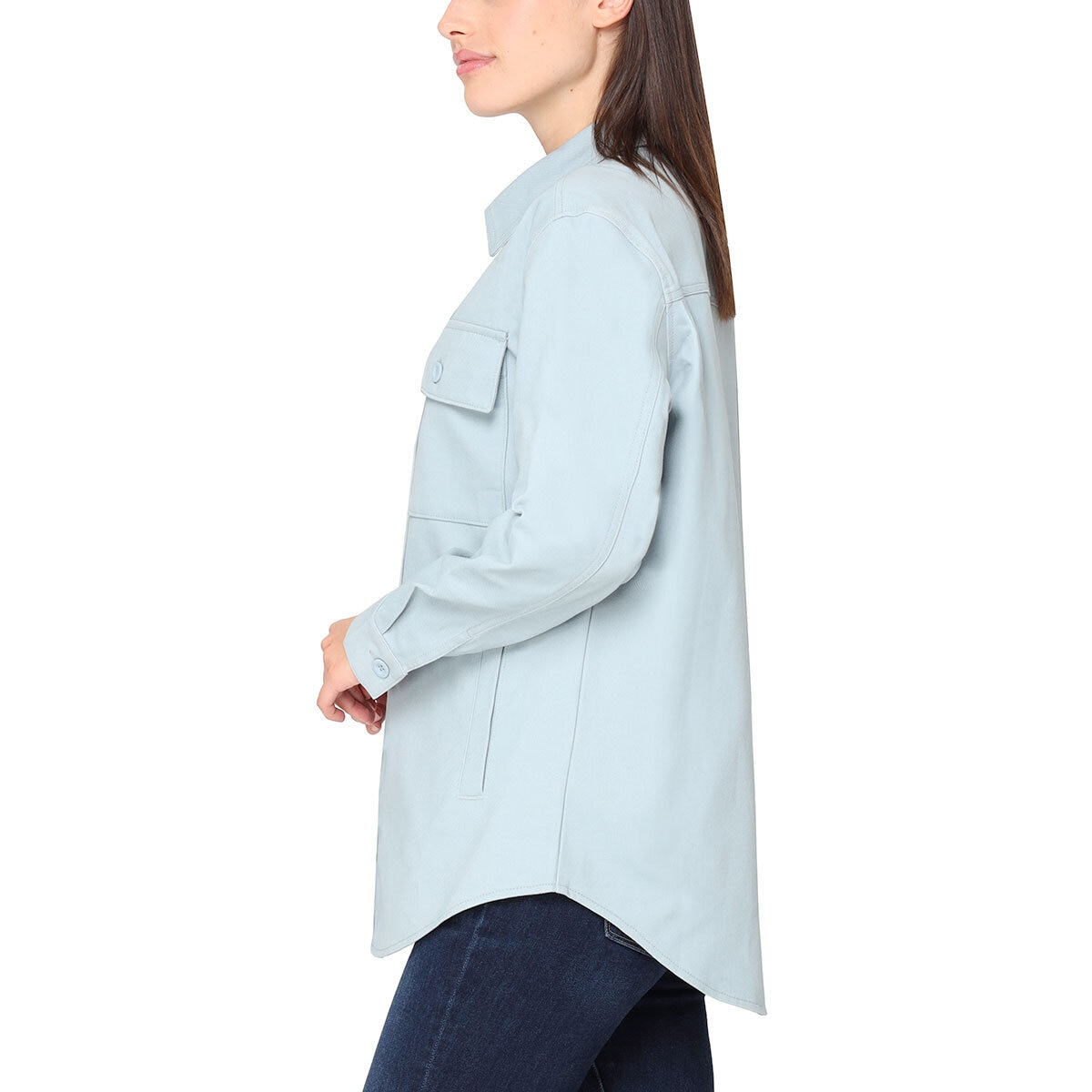 BC Clothing Ladies Cotton Twill Shacket in Pink - Light Blue M