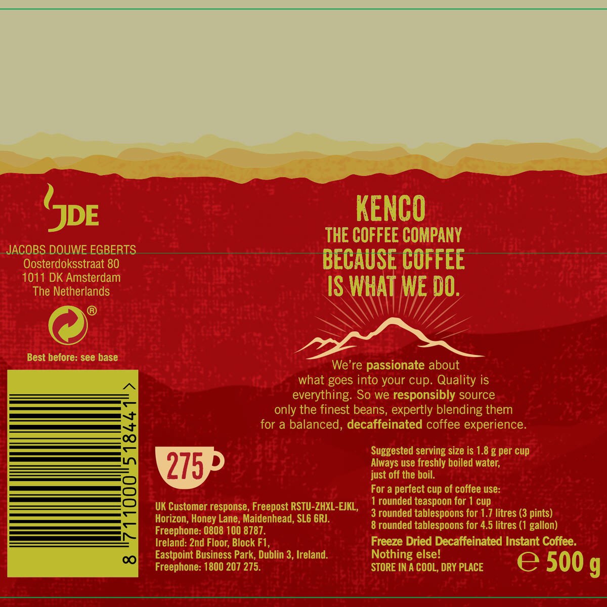 Kenco Decaffeinated Instant Coffee Granules, 500g Costco UK