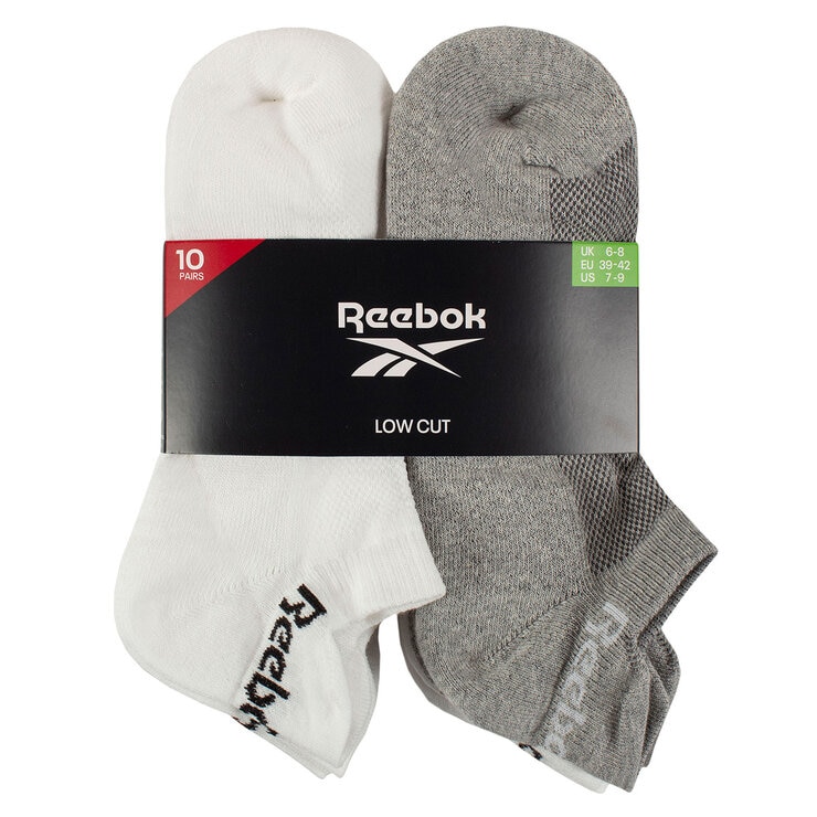 Reebok Men's Trainer Sock 10 Pack in White/Grey, Size 6-8