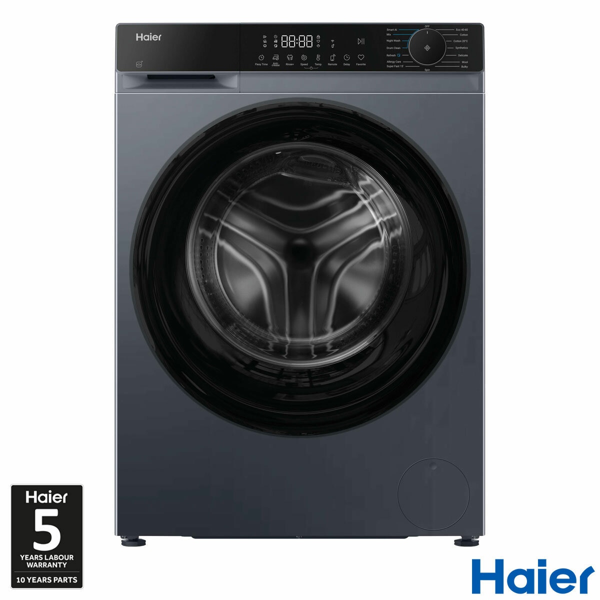 Haier HW100-BP14357GUUK, 10kg Washing Machine, A Rated in Graphite