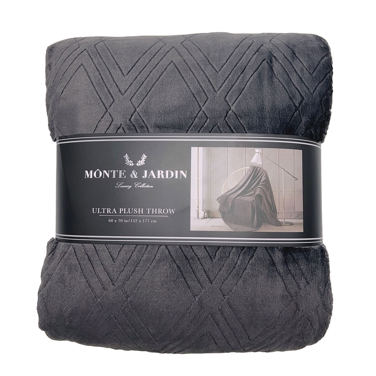 Monte & Jardin Grey Textured Ultra Plush Throw, 152 x 177cm
