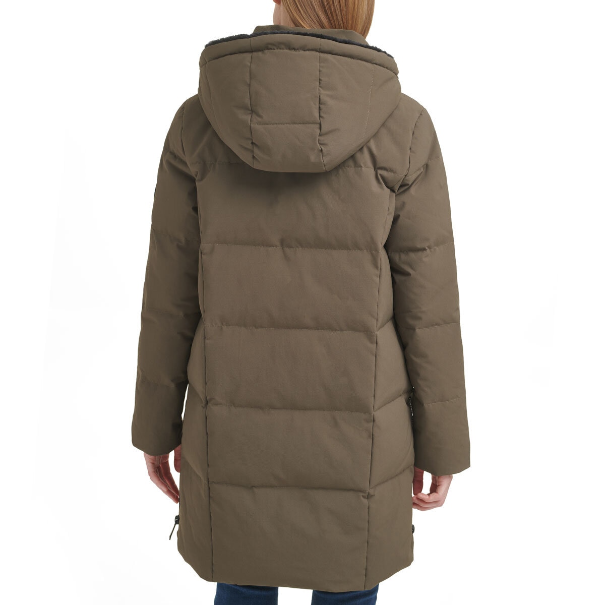 DKNY Women's Long Down Puffer Coat in Olive