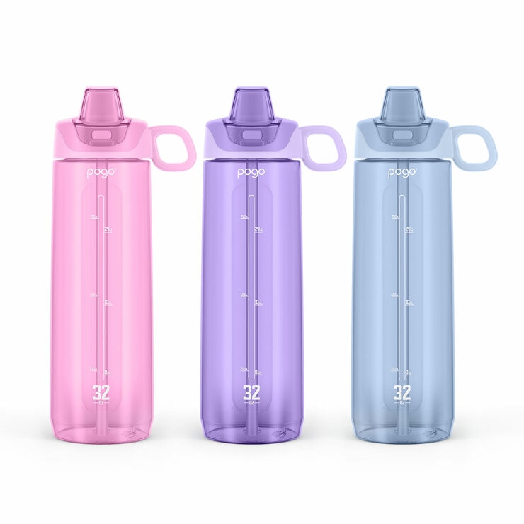 Pogo Tritan Water Bottles 909ml, 3 Pack in Pink, Purple & Blue Pogo Tritan Water Bottles 909ml, 3 Pack in Pink, Purple & Blue