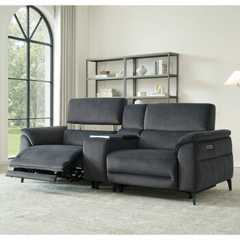 Apex Black Fabric Power Reclining Large 2 Seater Sofa with Power Head Tilt & Smart Screen