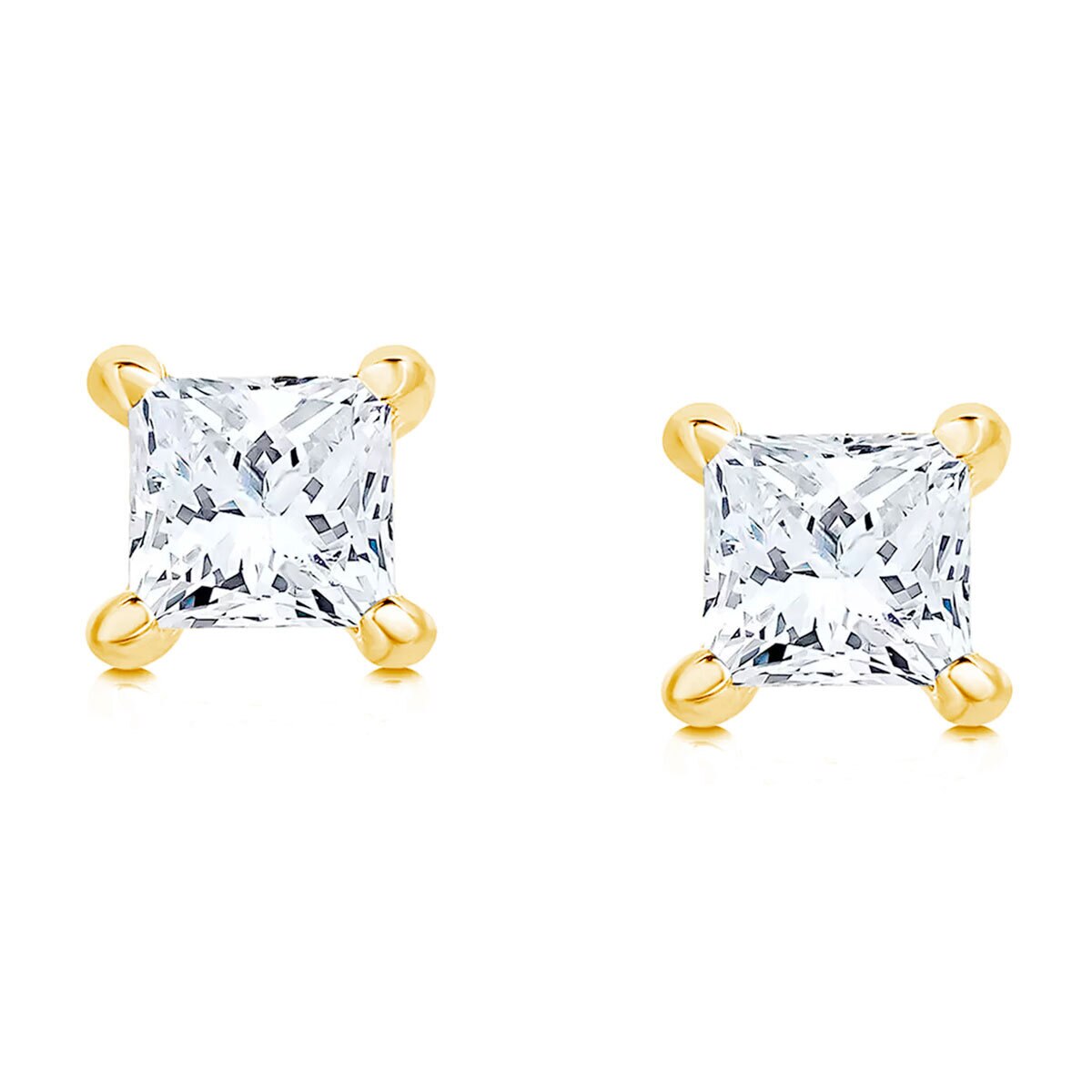 0.50ctw Princess Cut Diamond Stud Earrings, 18ct Yellow Gold
