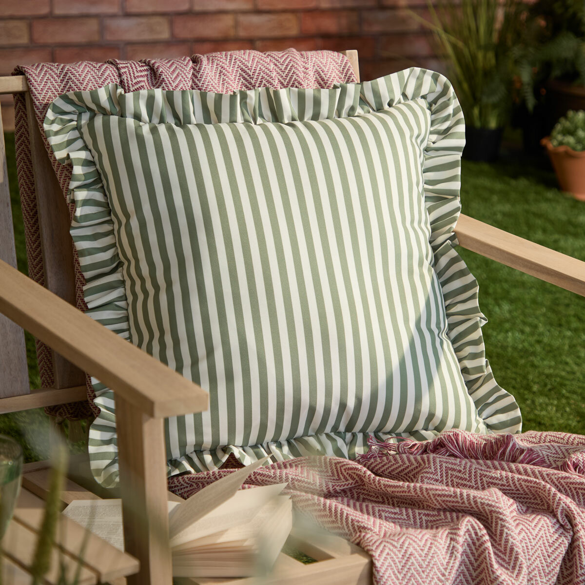 Millie Ruffle Striped Outdoor Cushion