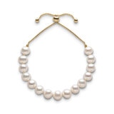 7.5-8mm Cultured Freshwater White Pearl Bolo Bracelet, 18ct Yellow Gold