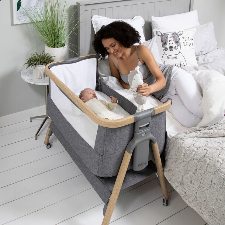 Tutti Bambini CoZee Air Bedside Rocking Crib, Oak and Charcoal Costco UK