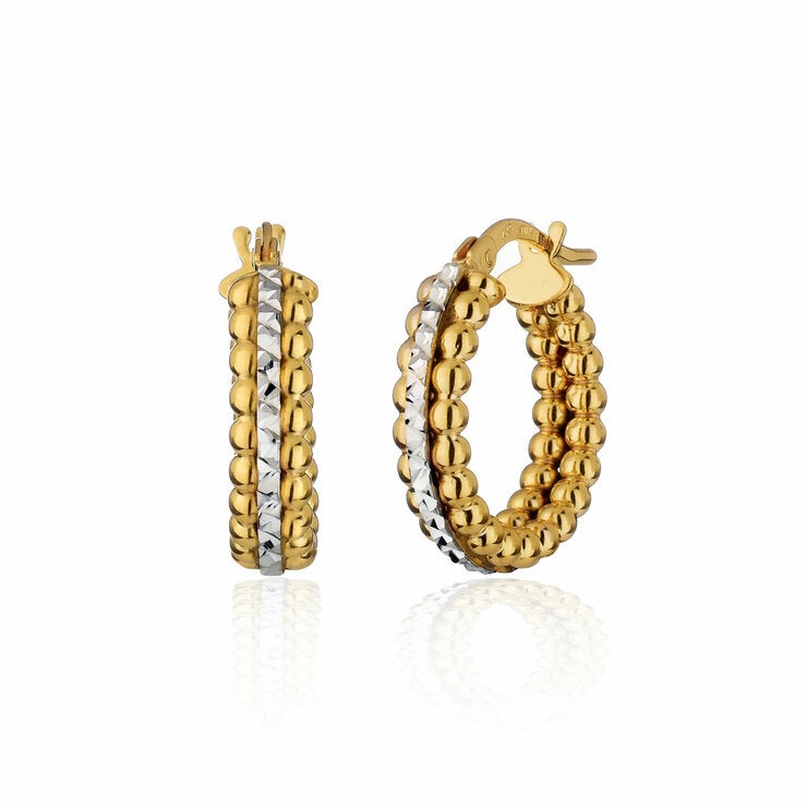14ct Yellow & White Gold Bead Hoop Earrings 14ct Yellow & White Gold Bead Hoop Earrings