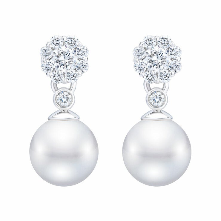 7-7.5mm Akoya White Pearl & 0.45ctw Diamond Earrings, 14ct White Gold 7-7.5mm Akoya White Pearl & 0.45ctw Diamond Earrings, 14ct White Gold