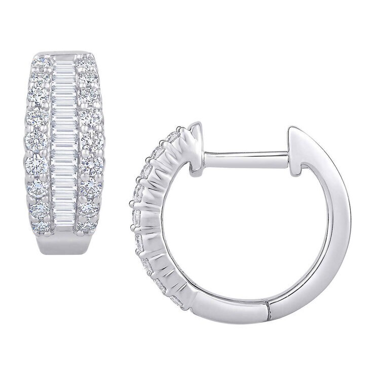 Baguette and Round Brilliant 0.60 ctw VS2 Clarity, I Color Diamond 14kt White Gold Hoop Earrings Baguette and Round Brilliant 0.60 ctw VS2 Clarity, I Color Diamond 14kt White Gold Hoop Earrings