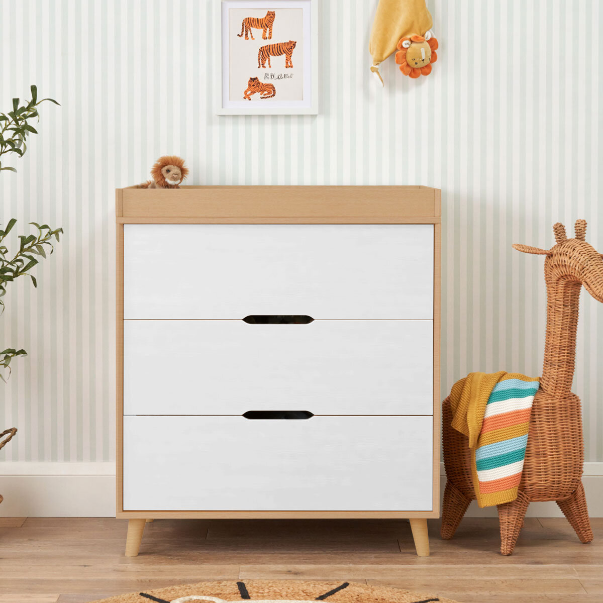 Tutti Bambini Fika 4 Piece Nursery Set with Sprung Mattress, White & Light Oak
