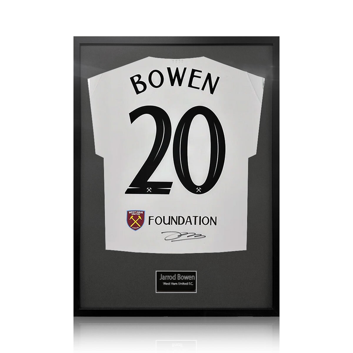 Jarrod Bowen Signed Framed WHU Football Shirt in 2 Options: White or Black Mount