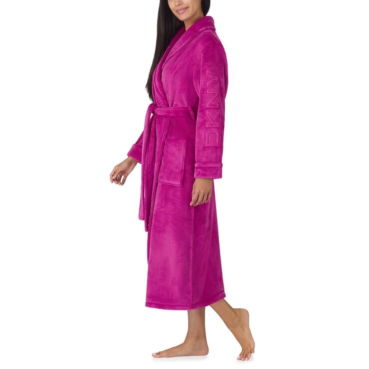DKNY Shawl Collar Long Plush Robe in Magenta, Extra Large