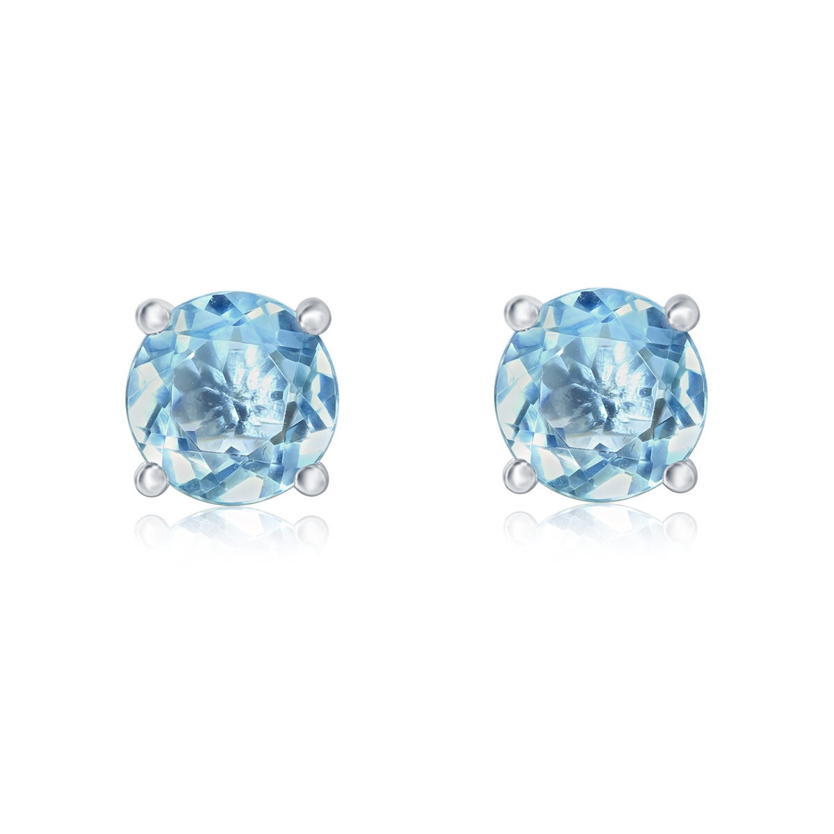 Round Cut Topaz Stud Earrings, 14ct White Gold