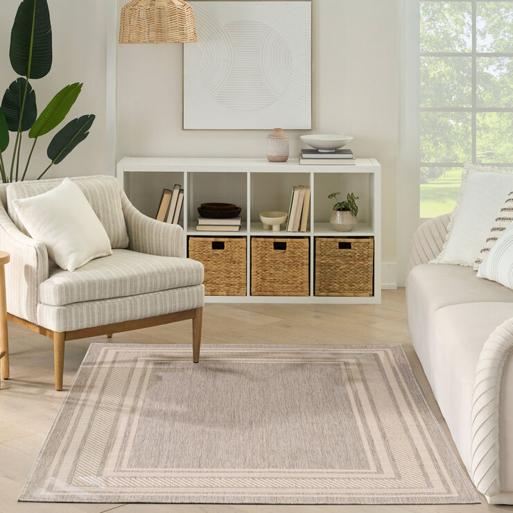 Nourison Horizon Border Grey Indoor Outdoor Rug, in 2 Sizes Nourison Horizon Border Grey Indoor Outdoor Rug, in 2 Sizes