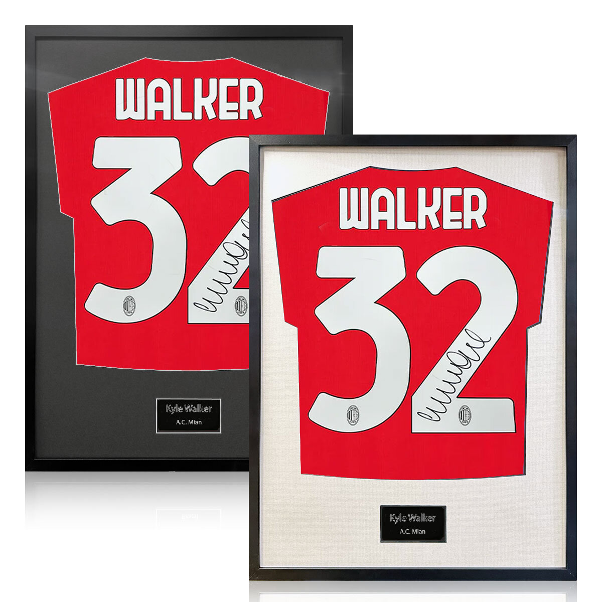 Kyle Walker Signed Framed AC Milan Football Shirt in 2 Options: White or Black Mount Kyle Walker Signed Framed AC Milan Football Shirt in 2 Options: White or Black Mount
