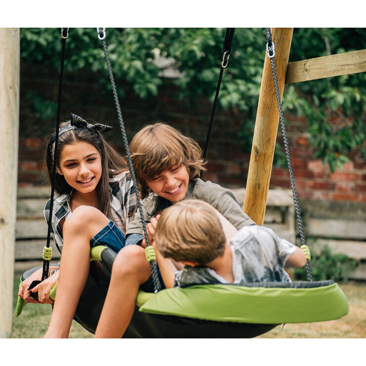 A lifestyle image of children on the glide nest swing A lifestyle image of children on the glide nest swing