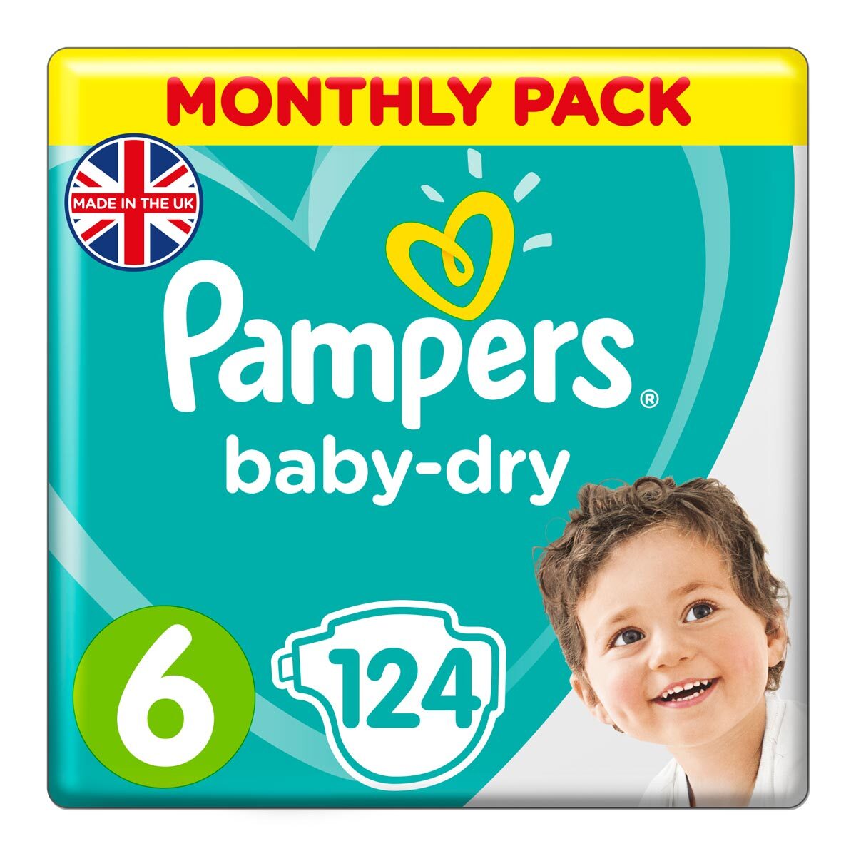 Pampers Baby Dry Nappies Size 6, Monthly 124 Pack