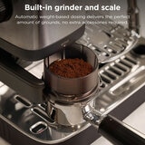 Lifestyle image showing built in grinder and scale Lifestyle image showing built in grinder and scale