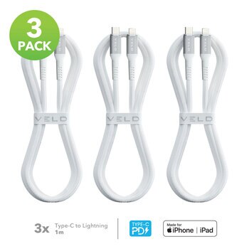 VELD Super-Fast 1m Lightning Cables x 3 CVCL1-3  BUNDLE