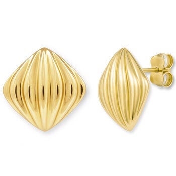 14ct Yellow Gold Textured Cushion Stud Earrings