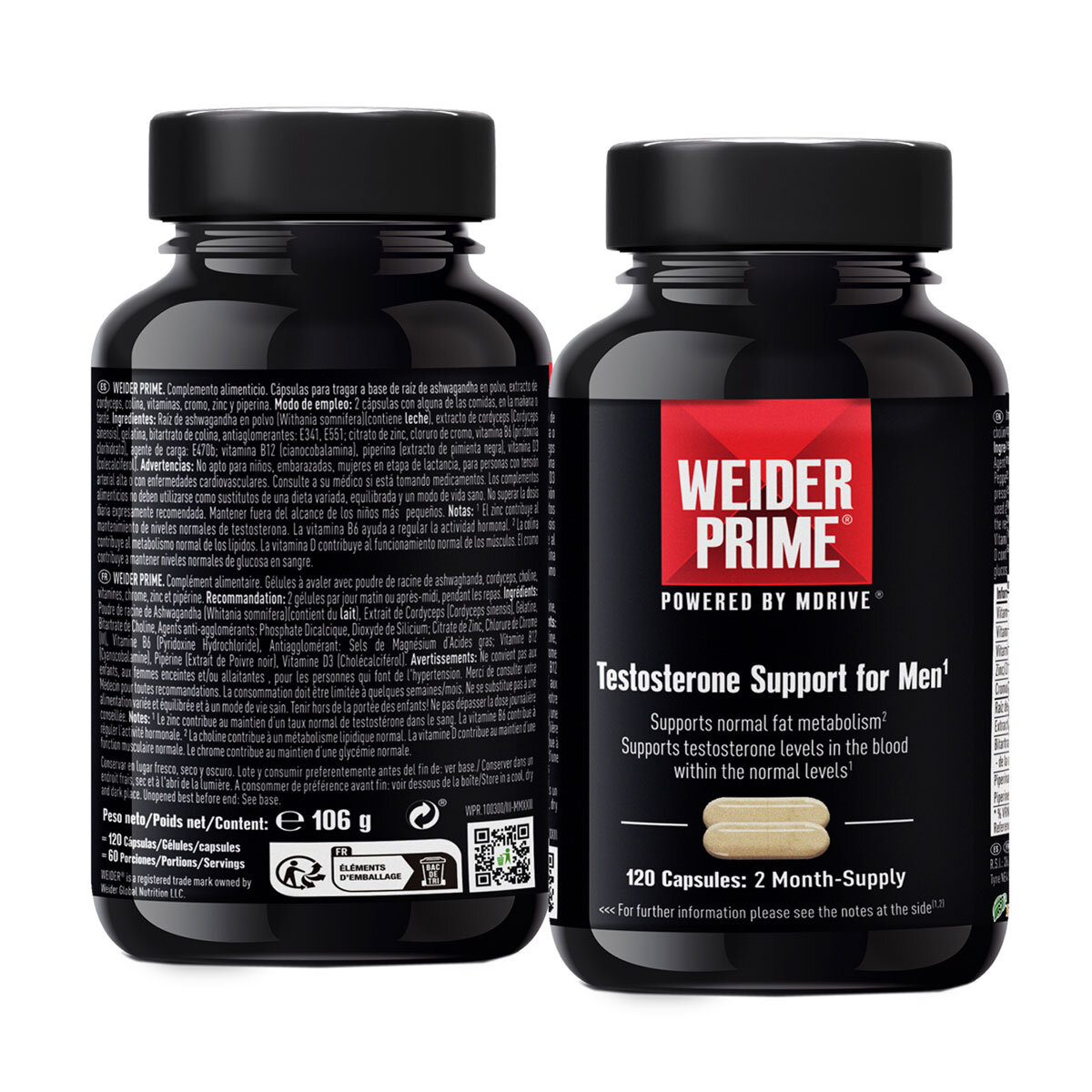 Weider Prime Testosterone front and back of bottle