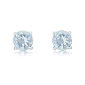 Round Cut Aquamarine Stud Earrings, 14ct White Gold