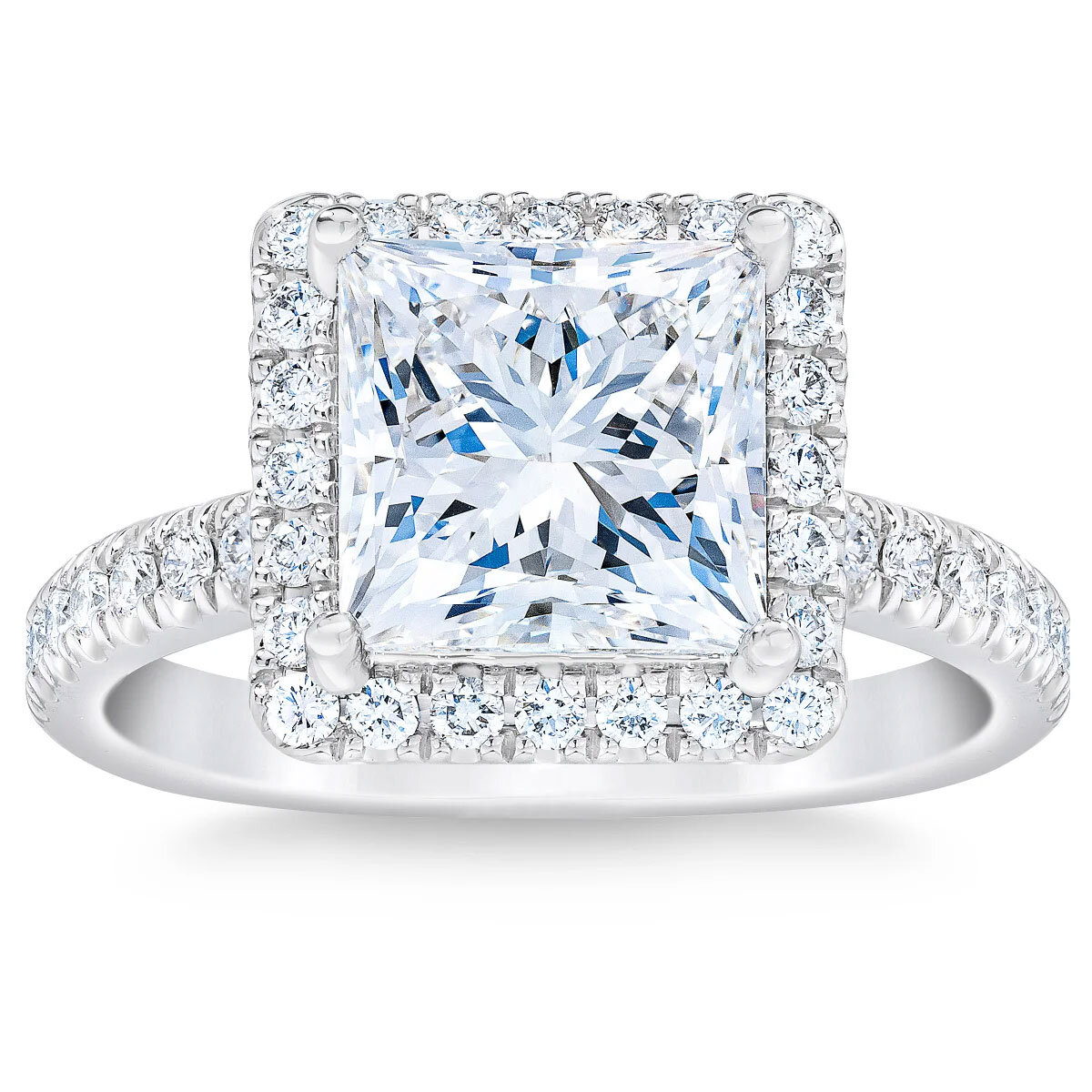 3.71ctw Princess Cut Diamond Halo Ring, Platinum