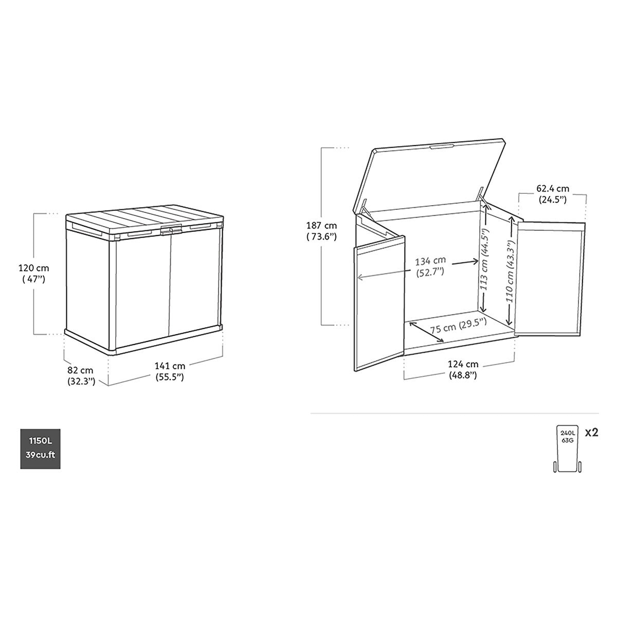 Keter Ashwood Signature 4ft 7" x 2ft 8" (1.4 x 0.82m) 1,150 Litre Horizontal Storage Shed