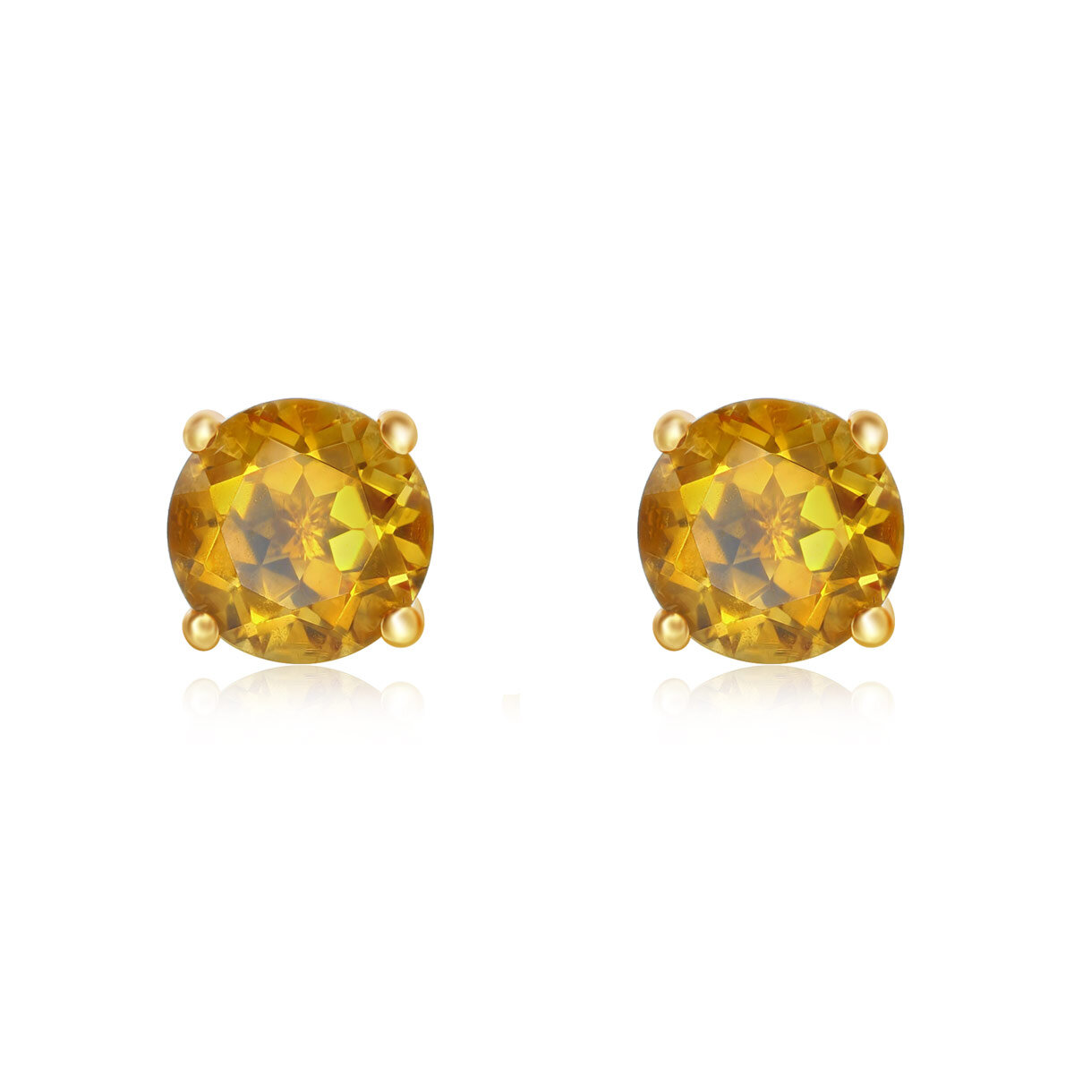 Round Cut Citrine Stud Earrings, 14ct Yellow Gold