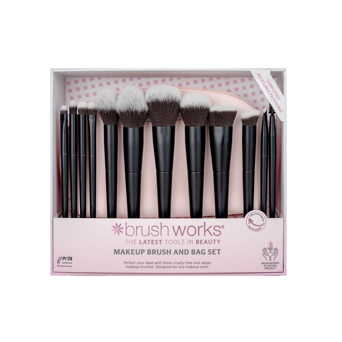 Brushworks Make Up Brush & Bag Set, 12 Brushes & Bag