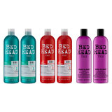 3 varieties of shampoo one green twinpack, one red twinpack and one purple twinpack
