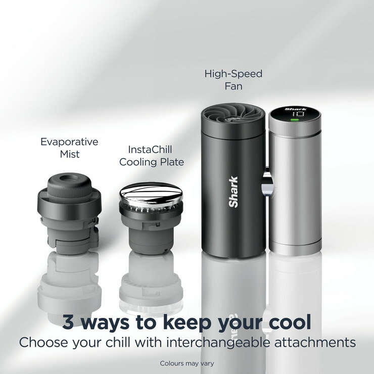 Lifestyle image of Shark ChillPill 3-in-1 Fan, Mist & InstaChill System with interchangeable attachments Lifestyle image of Shark ChillPill 3-in-1 Fan, Mist & InstaChill System with interchangeable attachments