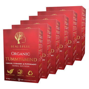 Beau-T-Full Tea Organic Tummy & Mind Tea Bags, 6 x 15 Pack