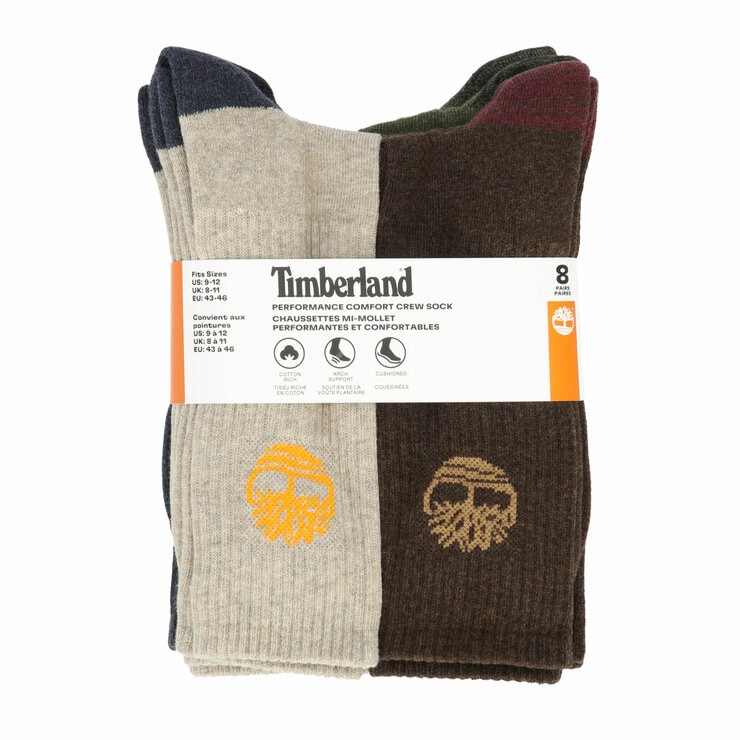 Timberland Men's Crew Socks, 8 Pack in Mixed Neutrals Pack