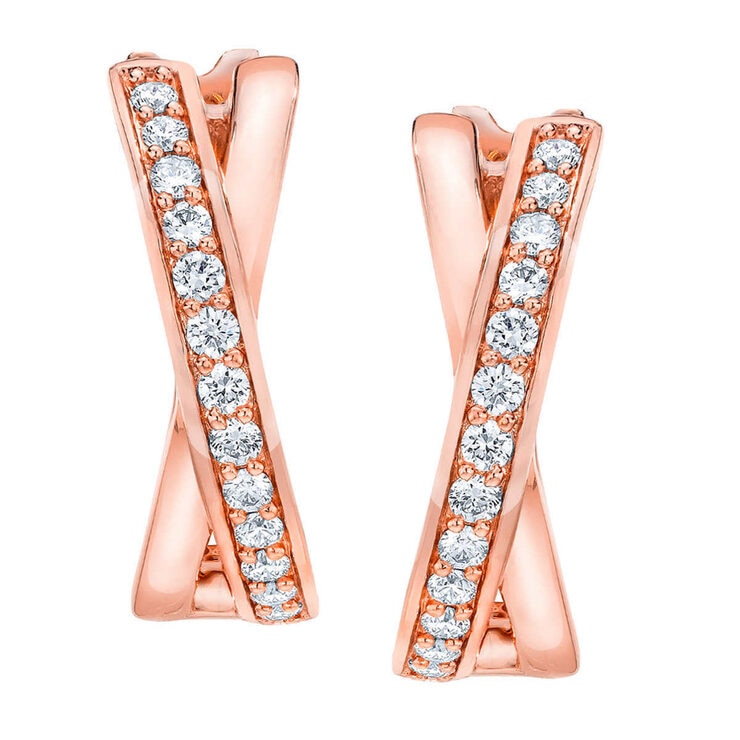 0.25ctw Cross Hoop Diamond Earrings, 14k Rose Gold